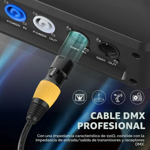 Vista 2 de Cable DMX de 10 pies, 6 unidades, cables flexibles XLR chapados en 6