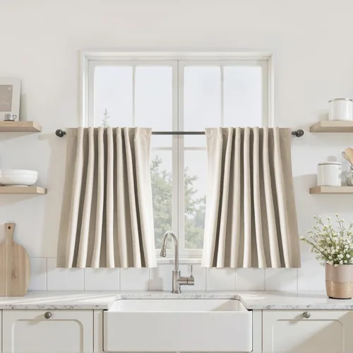 Vista 12 de UHITECH Cortinas cortas de lino de 24 pulgadas de largo para ventanas pequeñas de granja, cortinas opacas modernas para sala de estar, pestañas
