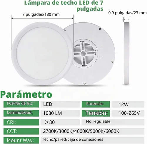 Vista 3 de Lámpara de techo empotrada LED blanca de 7 pulgadas, 2 unidades, 12 W, 1080 Blanco