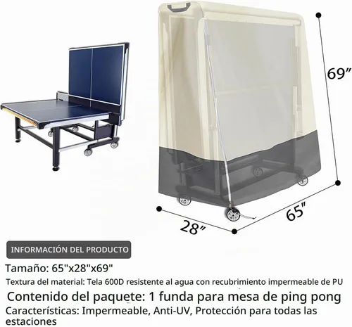Vista 2 de Cubierta impermeable de mesa de ping pong para interiores y exteriores, se adapta a mesas plegables de 9 x 5 pies beige gris