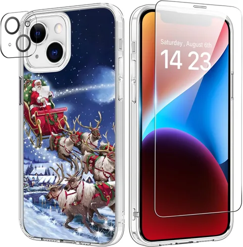Vista 36 de bicol Funda para iPhone 14 Plus con Protector de Pantalla y Lente de Cámara - Diseños Florales de Moda para Mujeres y Niñas - Funda Transparente