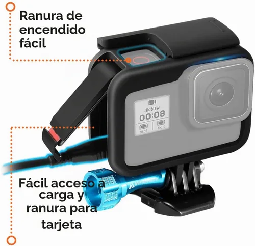 Vista 4 de MiPremium Carcasa con marco para GoPro Hero 8, color negro. Kit de accesorios de montaje de jaula protectora con tornillo de aluminio y hebilla
