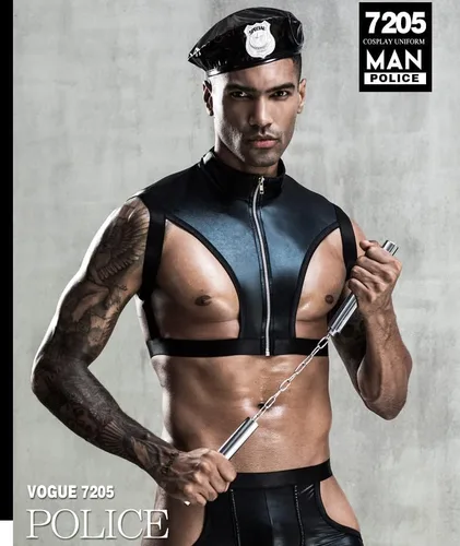 Vista 3 de Munyee Hua Conjunto de disfraz sexy para hombre, overol de león, uniforme de policía, negro