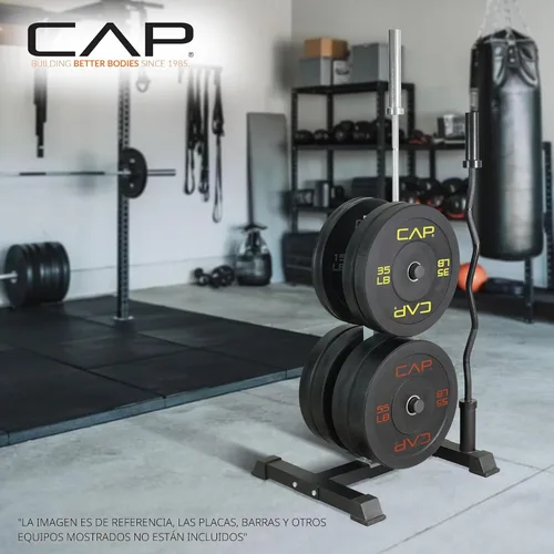 Vista 6 de CAP Olympic Bumper Plate Tree Rack with Barbell Holders, Heavy-Duty Weight Plate Storage Rack for Home Gym, Steel Olympic Plate Organizer Stand