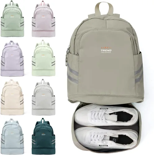 Vista 33 de coofay Mochila de gimnasio para mujer, bolsa de gimnasio con compartimento beige (A-Beige)