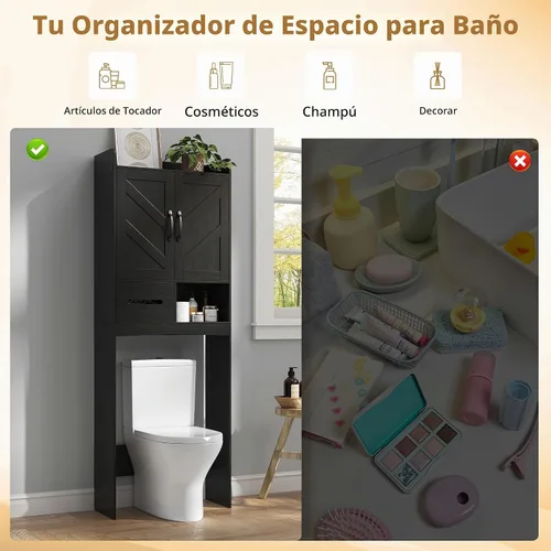 Vista 5 de 23.6 ''W sobre el gabinete de almacenamiento del inodoro, puertas Negro