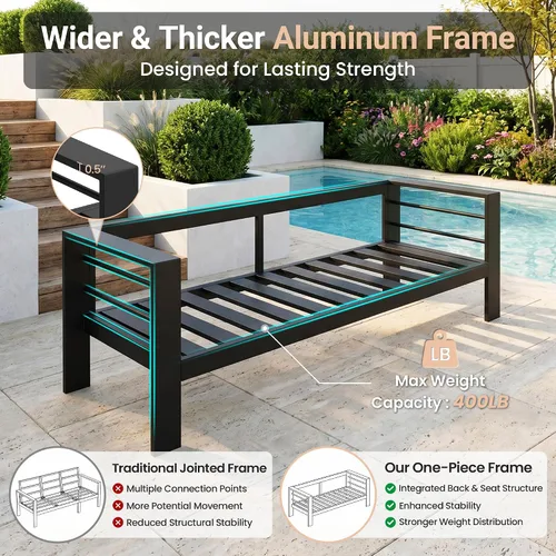 Vista 4 de Solaste Muebles de sofá de aluminio para patio, resistentes a la intemperie, azul Negro+Azul