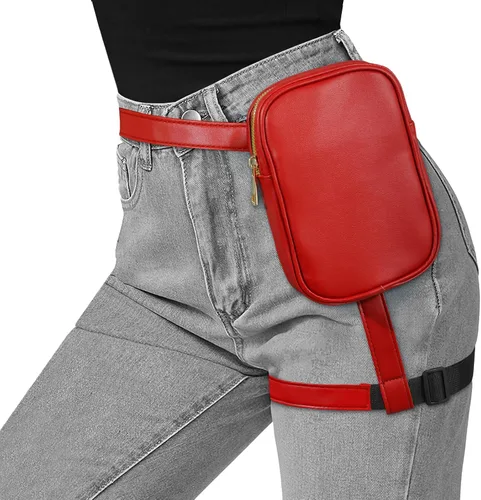 Vista 5 de JASGOOD Riñonera de moda para mujer, arnés de muslo, bolsa de pierna caída, C- Rojo, Moda