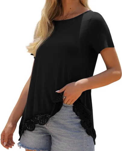 Vista 3 de QIXING - Blusa tipo túnica de manga larga con estampado de flores y cuello redondo para mujer
