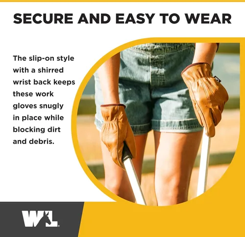 Vista 4 de Wells Lamont HydraHyde - Guantes de trabajo de cuero resistentes al agua para mujer, parche de palma reforzado