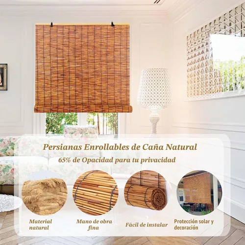 Vista 2 de Persianas enrollables de bambú para patio, tamaño personalizado, persianas retro enrollables para exteriores, cortinas de junco, cortinas de junco