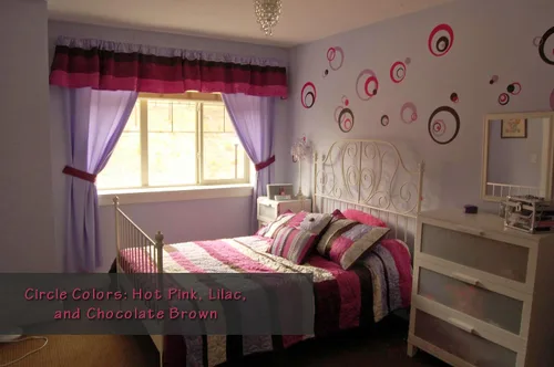 Vista 5 de Vinilo adhesivo de pared rosa intenso, círculos, burbujas, puntos 25+ PC