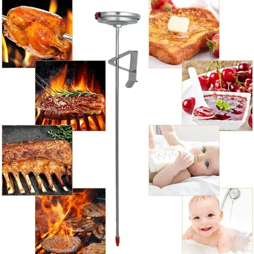 Vista 7 de Termómetro para papas fritas de caramelo de carne, termómetro de 2 pulgadas de dial, termómetro de cocina de acero inoxidable de 12 pulgadas