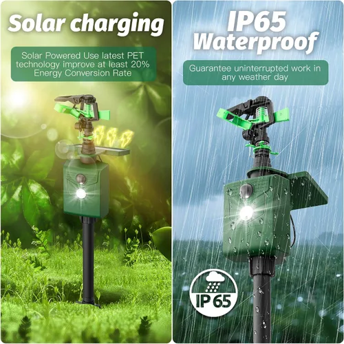 Vista 6 de Repelente de animales activado por movimiento con rociador de agua y luz intermitente, repelente de ciervos y gatos de energía solar, disuasorio