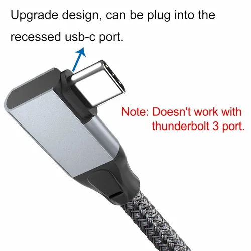 Vista 4 de Cable de extensión USB C de 90 grados, 6.6 pies de largo, adaptador de ángulo recto tipo C hembra macho, Awnuwuy USB 3.1 Gen 2 cable extensor