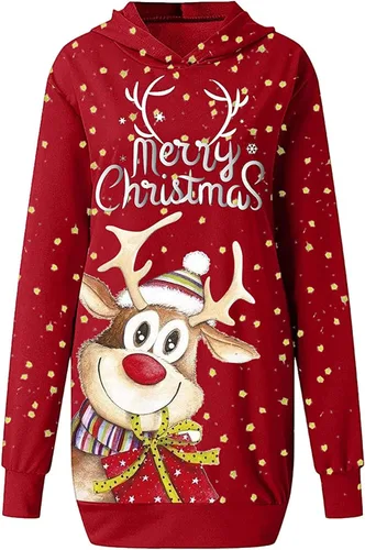 Vista 5 de Kosheko Vestido de suéter para mujer, con estampado de renos feos y bolsillos, para Navidad, para el día de San Valentín