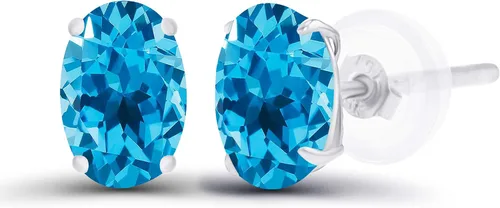Vista 60 de Aretes ovalados de plata de ley 925 maciza chapados en oro de 0.236 x 0.157 pulgadas con piedra natal genuina para mujer Aretes de tuerca Amatista