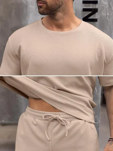 Vista 5 de Babioboa Conjunto de camiseta y pantalones cortos de manga corta para hombre, 2 bolsillos, de gran tamaño, de dos piezas, casual, uso diario