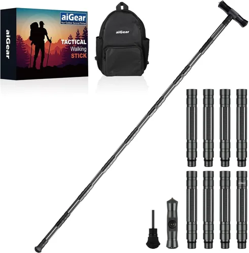 Vista 10 de aiGear G2 Tactical Hiking Stick Without Multi-Tool, 5/8 Section Negro