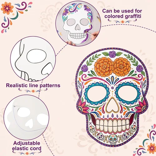 Vista 3 de Dia De Los Muertos Mask Craft Kit, Day of The Dead Color Skull Mask