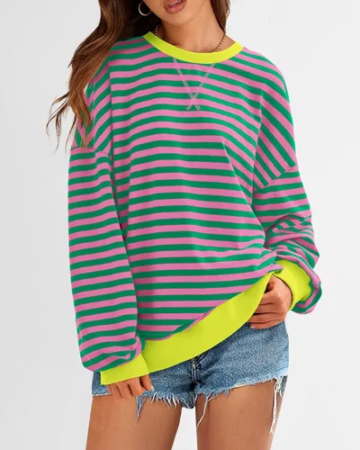 Vista 4 de BTFBM Sudadera de gran tamaño para mujer 2026 otoño Rosado/Verde