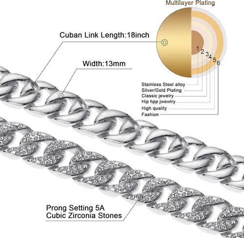 Vista 3 de Saintda Juego de collar de cadena de eslabones cubanos para hombre, gargantilla de diamantes de plata y oro de Miami para niños y mujeres