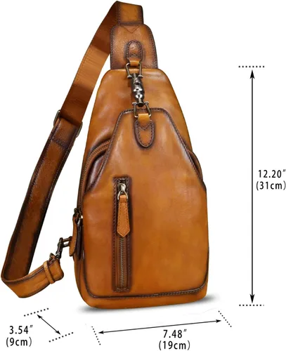 Vista 3 de LRTO Bolso bandolera de cuero genuino para hombres y mujeres, bolso cruzado de hombro de cuero real, bolsa de pecho, mochila