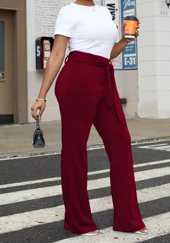 Vista 3 de LKOUS Pantalones de vestir elásticos de cintura alta para mujer, pantalones de pierna ancha, pantalones de trabajo para oficina