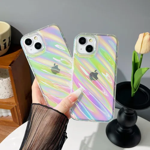 Vista 3 de Caseative Funda para iPhone 11, diseño de ondulación de agua, forma de onda, protección de lente de cámara, funda para teléfono (transparente)
