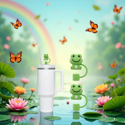 Vista 7 de 2 fundas de popote de rana verde para copa Stanley, fundas de silicona compatibles con tazas Stanley, toppers para vasos Stanley de 30 oz/40 onzas