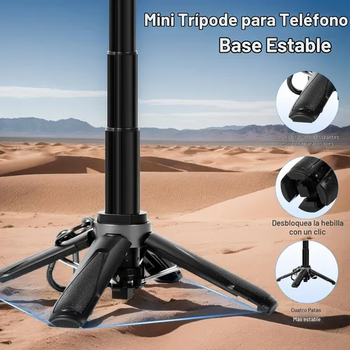 Vista 5 de Mini trípode 3 en 1, palo selfie para iPhone, trípode para iPhone con control remoto, trípodes de viaje ligeros para grabación de video selfie