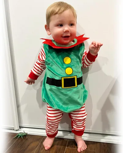 Vista 2 de HINTINA Conjunto de ropa de Navidad para bebés recién nacidos, niños y niñas, mameluco de Navidad