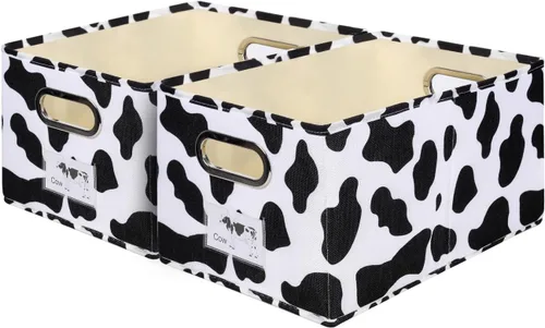 Vista 8 de ANMINY Cesta de tela con estampado de vaca con ventana para etiquetas, 17 x