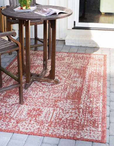 Vista 23 de Unique Loom Alfombra de la colección tradicional para exteriores, desgastada durante el tiempo (octágono de 5 pies y 3 pulgadas, azul/gris)