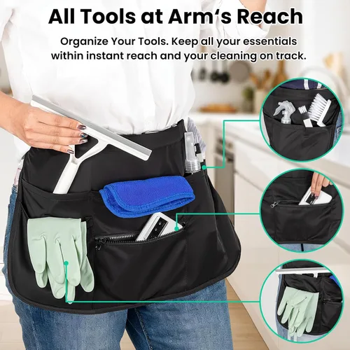 Vista 3 de Delantal de limpieza de 6 bolsillos con hebilla, delantal de limpieza a prueba de salpicaduras Adjustable Waist Belt with Zipper, Soft Heavy