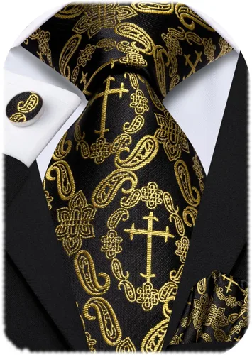 Vista 311 de Hi-Tie Corbata clásica de cachemira para hombre con pañuelo y gemelos a cuadros