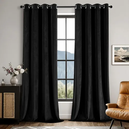 Vista 54 de EMEMA Cortinas de terciopelo negro, 2 paneles de 40 x 63 pulgadas de largo, bolsillo trasero para barra