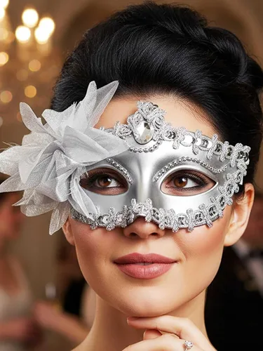 Vista 10 de Yokawe Máscara de mascarada negra para mujer, máscara veneciana de flores, de encaje, disfraz de Mardi Gras
