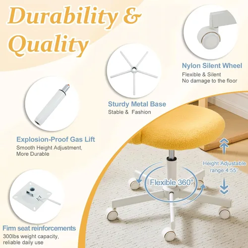 Vista 3 de VINGLI Silla de caramelo linda silla de escritorio sin brazos, cómoda silla de oficina pequeña con ruedas, silla de tocador, soporte lumbar, silla