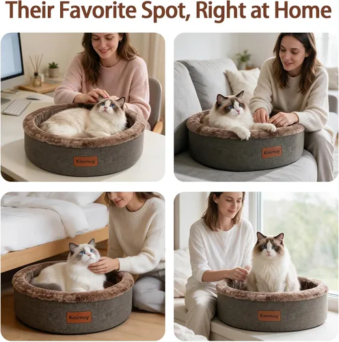 Vista 9 de Cama redonda calmante para gatos y perros para gatitos, cama de Café