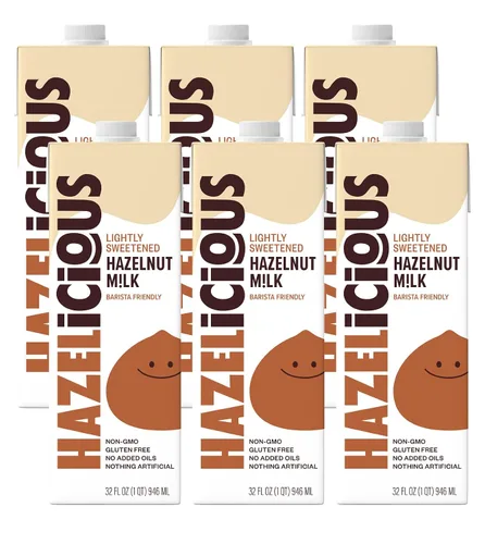 Vista 8 de Hazelicious Leche de chocolate y avellana, sin lácteos, sin OMG, a base de plantas y vegana, 60% menos de azúcar, cajas de 32 onzas líquidas