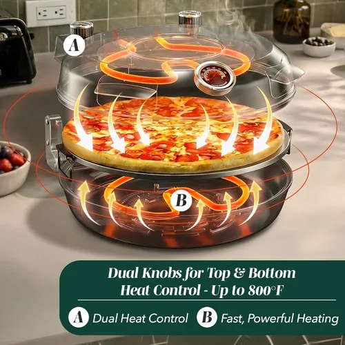 Vista 3 de Horno de Pizza Eléctrico de Encimera Cook With Color – Pizzero para Pizzas Crujientes de Encimera, Calienta hasta 800˚F, Piedra Cerámica de 12