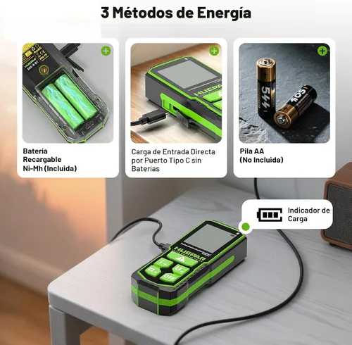 Vista 5 de Huepar - Herramienta de medición láser Bluetooth de 200 pies S60-BT, control de aplicación, medidor de distancia láser USB-C recargable, ± 1/16