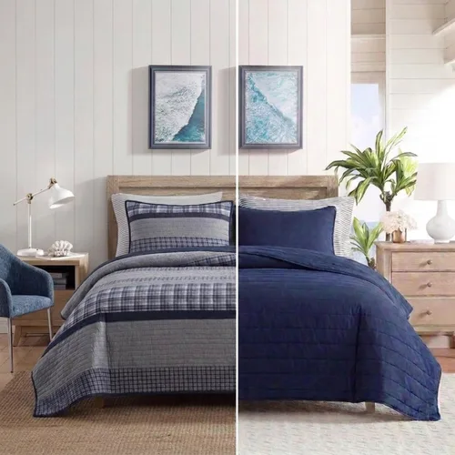 Vista 4 de Nautica Home Colección Adleson Cubrecama edredón ligero y reversible de 100 % algodón, prelavado para mayor comodidad, fácil cuidado, lavable a