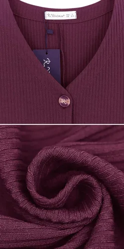 Vista 7 de R.Vivimos - Vestido midi de manga larga, de algodón, con cuello en V y abotonado, para el invierno, estilo casual, de punto