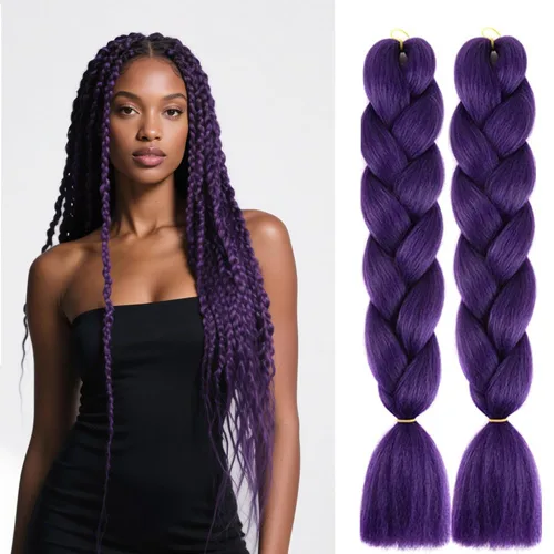 Vista 23 de 6 juegos de extensiones de cabello Kanekalon trenzado y sombreado, pelo de fibra sintética de alta temperatura de 24 pulgadas para trenzas crochet