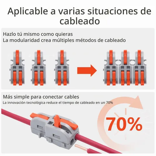 Vista 2 de 20 piezas de conectores de alambre de palanca, 1 entrada 2 salidas, conectores de empalme compactos DIY, bloque de terminales acoplable, conectores