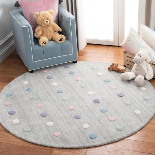 Vista 15 de SAFAVIEH Colección Kids - Alfombra decorativa de 3 x 5 pies, color gris, hecha a mano, de lana de lunares, ideal para zonas de alto tráfico