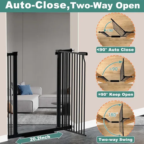 Vista 4 de 40.5" Puerta de bebé extra alta, puerta para mascotas de 29.6"-32.5" extra ancha Montada a presión, Barrera interior a prueba de cachorros, Puerta