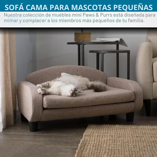 Vista 7 de Paws & Purrs - Moderno sofá para mascotas de 31.5 pulgadas de ancho con respaldo bajo; cama de descanso con funda de colchón extraíble en color arena